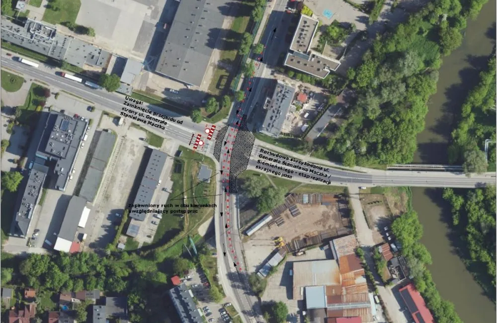Mapka ze zmianą organizacji ruchu na skrzyżowaniu ulic Siemieńskiego i gen. S. Maczka / MZD w Rzeszowie