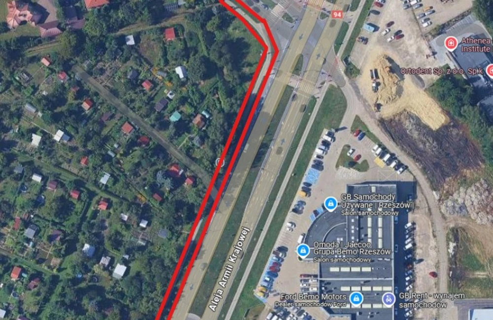 Mapa z utrunieniami na al. Armii Krajowej / źródło: MZD w Rzeszowie