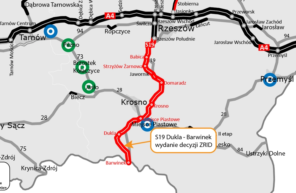 Mapa S19 Dukla - Barwinek / źródło: GDDKiA