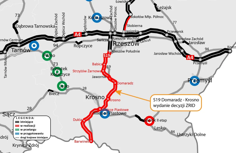 Mapa S19 Domaradz - Krosno / źrodło: GDDKiA