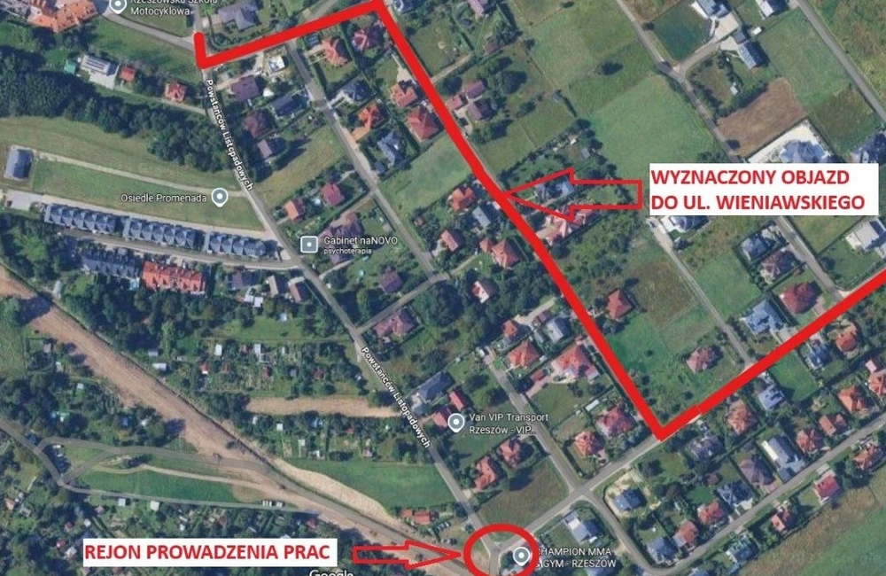 Mapka z utrudnieniami na ul Powstańców Listopadowych / fot. MZD w Rzeszowie