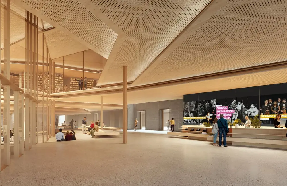 Wizualizacja obiektu "Biblioteka Nowa" -  STREFA WEJŚCIOWA CZĘŚCI WSPÓLNEJ / Materiały prasowe