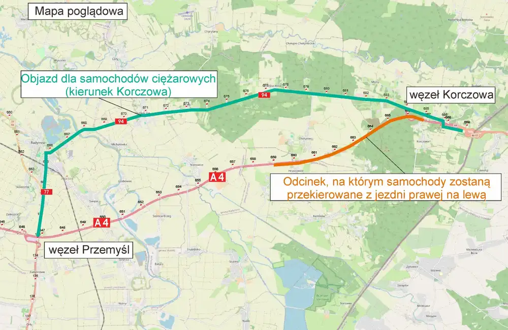 Remont na A4 w kierunku granicy. Wprowadzono zmiany w ruchu
