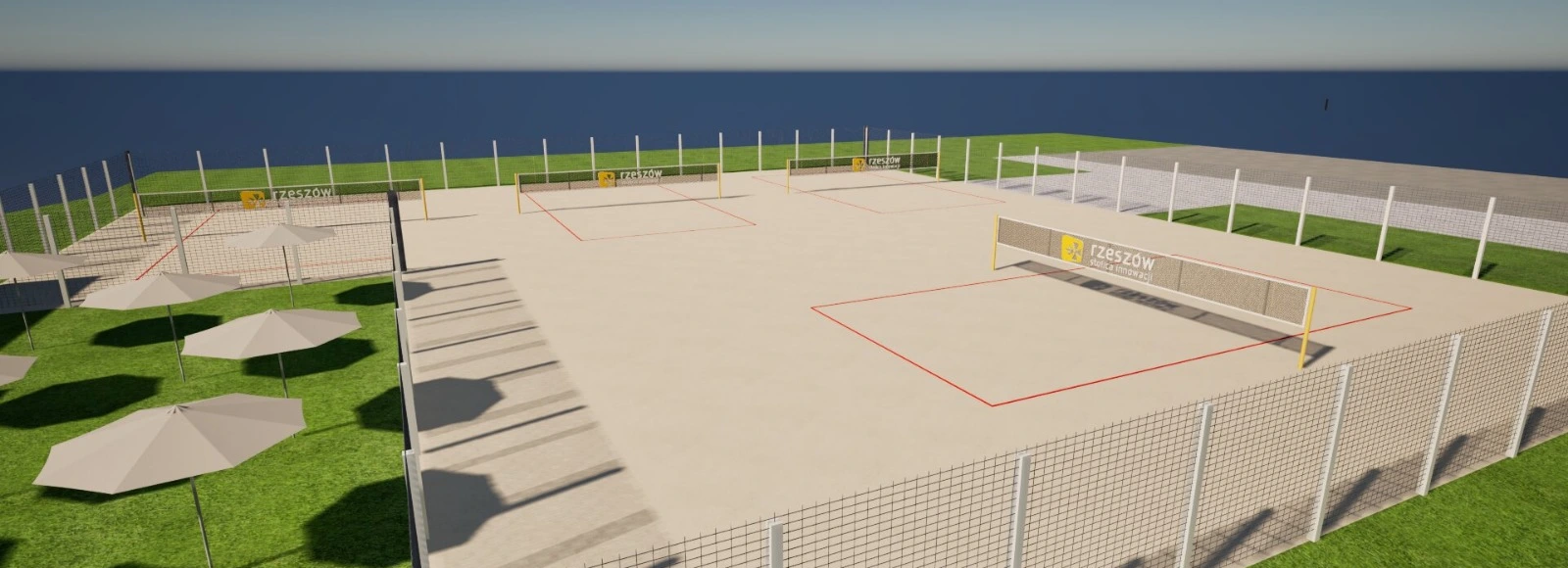 W centrum Rzeszowa powstaje arena z boiskami do siatkówki plażowej. Odbędzie się tu m.in. Puchar Świata Wizualizacja areny z boiskami do siatkówki plażowej / Materiały UM Rzeszowa 