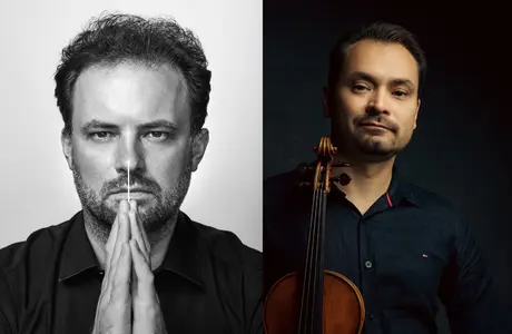 Wieczór symfoniczny w Filharmonii Podkarpackiej. W programie m.in. koncert skrzypcowy Beethovena Na zdj. od lewej: ŁUKASZ BOROWICZ / JANUSZ WAWROWSKI – materiały prasowe 