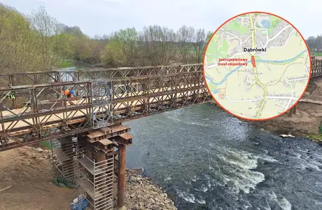 Budowa mostu w Dąbrówkach k. Łańcuta. Od maja znaczne utrudnienia w ruchu Budowa tymczasowego mostu w Dąbrówkach / fot. Strabag 