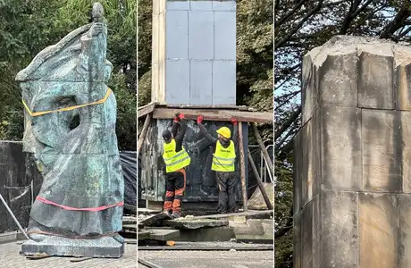 Pomnik Wdzięczności Armii Czerwonej znika z placu Ofiar Getta. Trwa demontaż [ZDJĘCIA] Rozbiórka Pomnika Wdzięczności Armii Czerwonej, fot. ViC / RESinet.pl 