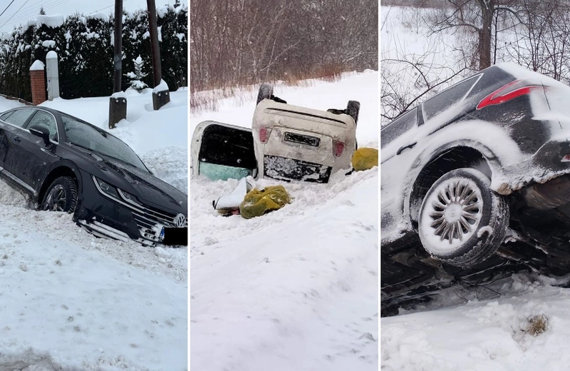 Trudne warunki na drogach Rzeszowa i regionu. Auta wpadały do rowów [ZDJĘCIA]