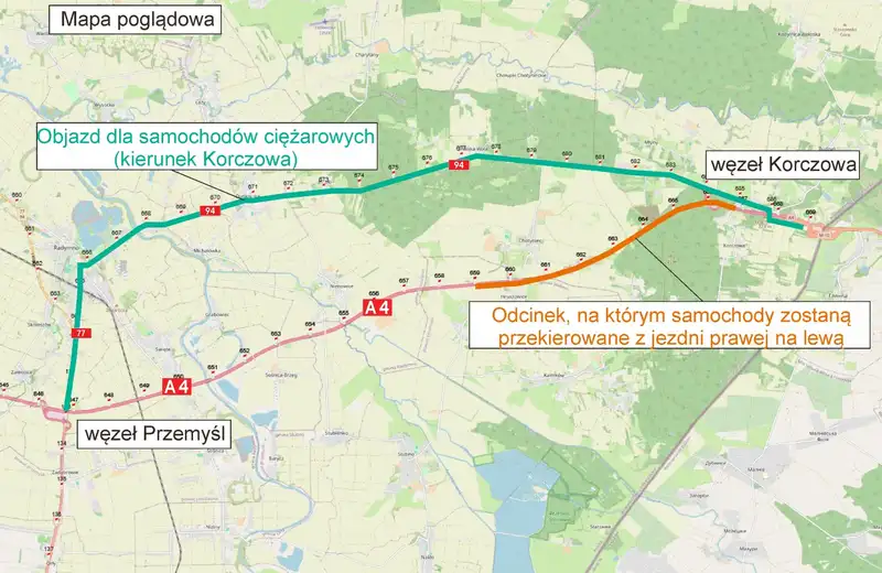 Remont na A4 w kierunku granicy. Wprowadzono zmiany w ruchu